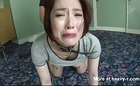Asian Chick struggles and cries while fucked from behind